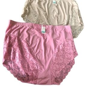 Barbara Lingerie Lot of 2 Full Coverage Lacy Panties 5XL Plus Size Taupe/Pink